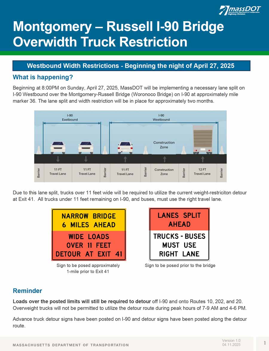 Montgomery – Russell I-90 Bridge Overwidth Truck Restriction